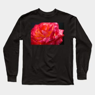 Red Hybrid Tea, Rose, Dewdrops, Flower Long Sleeve T-Shirt